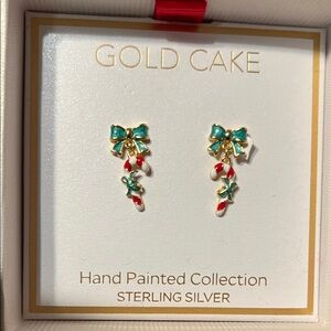 NIB Gold Cake Sterling Silver Candy Cane Earrings